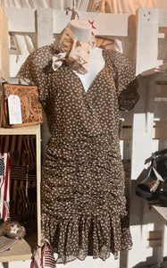 “Vintage Gal” Brown Short Sleeve Dress