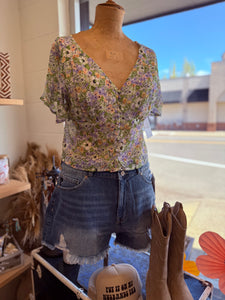 "Wild Flowers" Short Sleeve Blouse